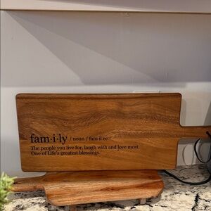 Wooden Serving & Cutting Board with 'Family' Engraving - Brown
